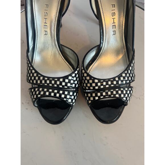 Marc Fisher Black and White Peep Toe Platform Heels Size 7 1/2 - Picture 12 of 12